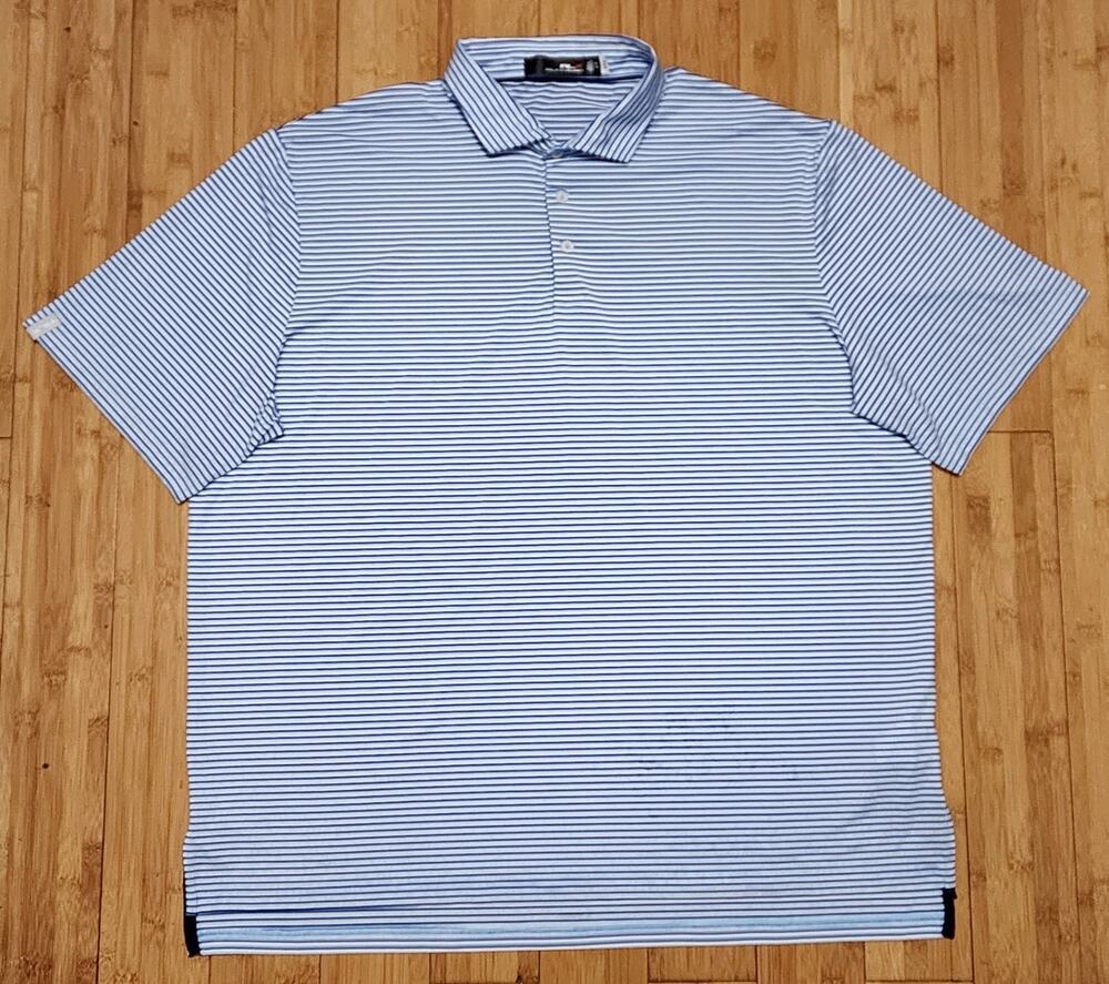 RLX Ralph Lauren Polo Shirt Mens XXL Blue Stripe Golf Performance Stretch Logo